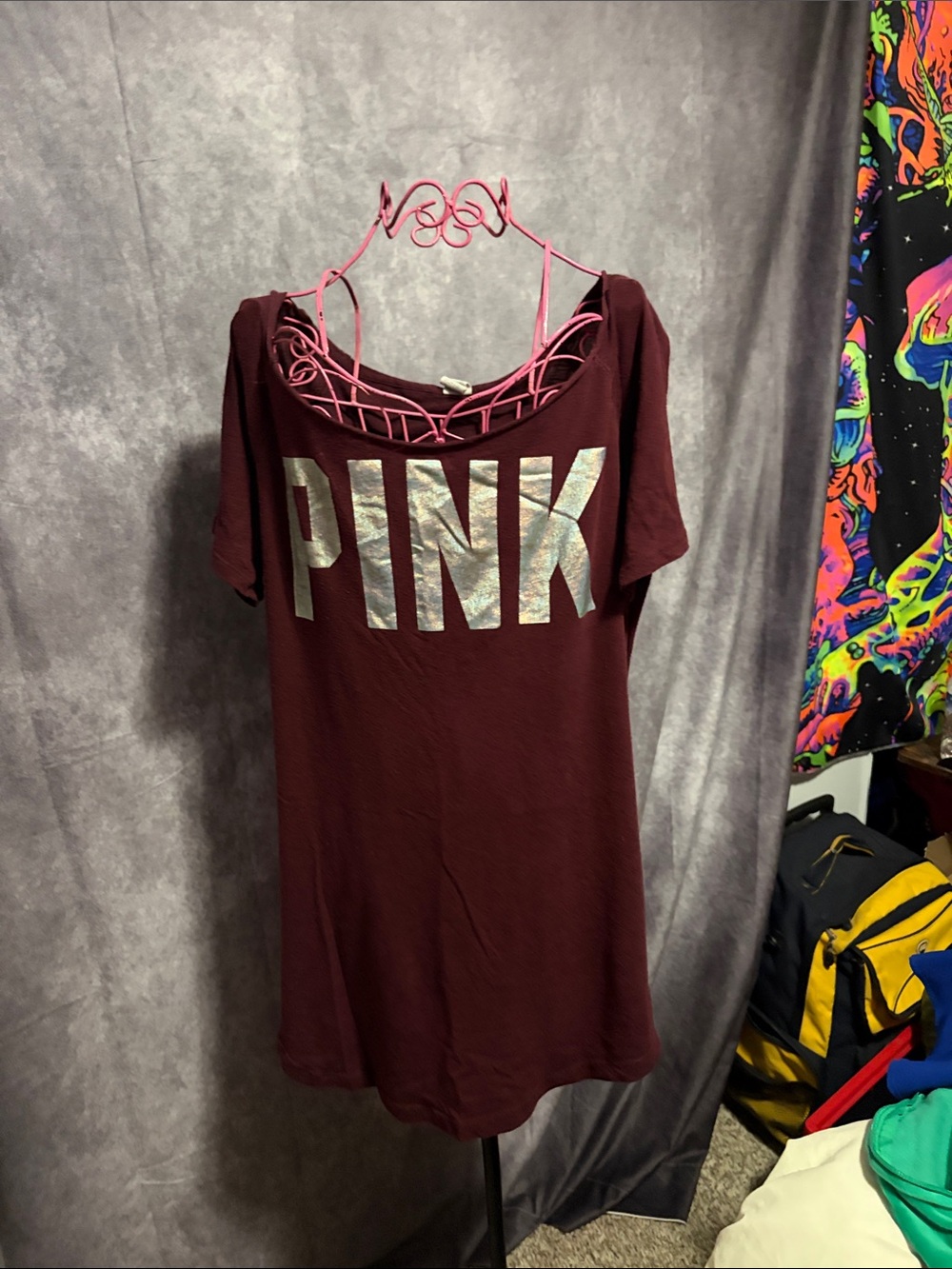 PINK Victoria's Secret Sleepwear Top in Deep Wine with Silver Logo